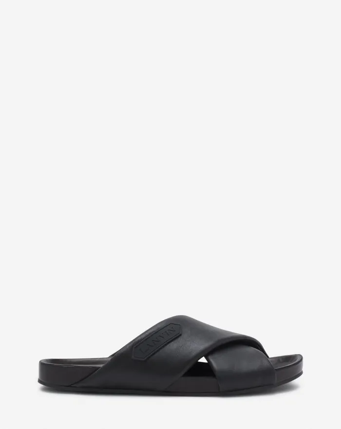 Men Lanvin Sandals Lanvin Tinkle Sandals In Leather Black