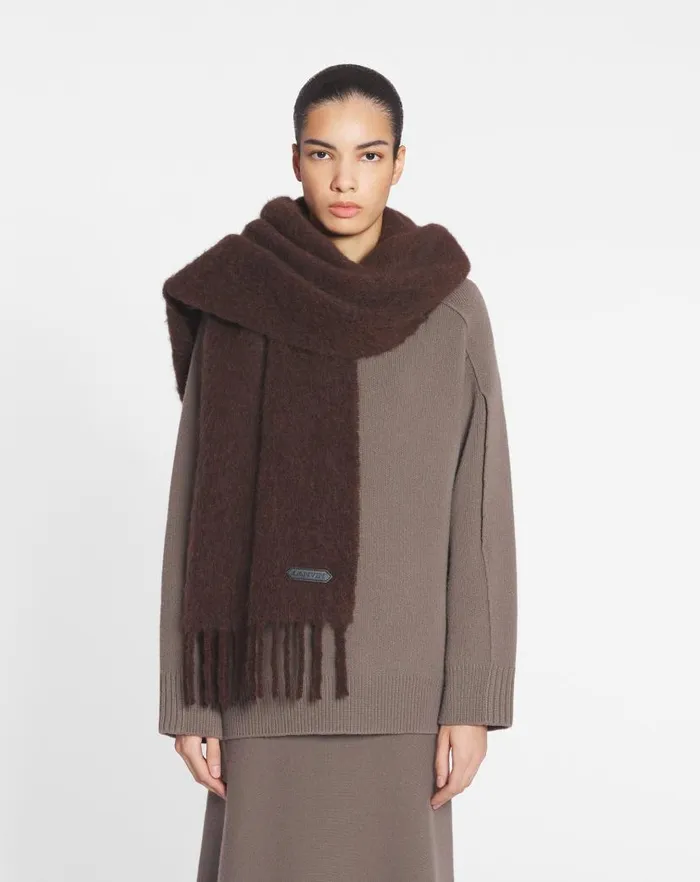 Men Lanvin Scarves Lanvin Fringed Scarf In Wool Dark Brown Men Lanvin Scarves Lanvin Fringed Scarf In Wool Dark Brown