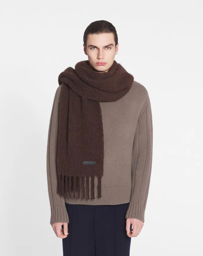 Men Lanvin Scarves Lanvin Fringed Scarf In Wool Dark Brown Men Lanvin Scarves Lanvin Fringed Scarf In Wool Dark Brown