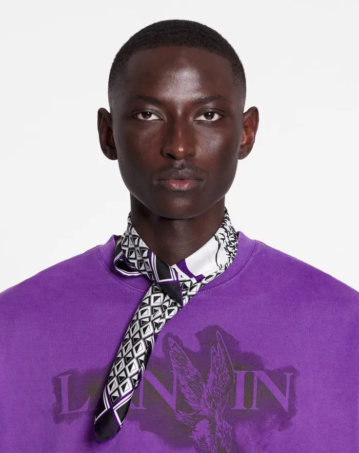 Men Lanvin Scarves Lanvin X Future Scarf Eagle Print And Silk Triangles Blackpurple Reign Men Lanvin Scarves Lanvin X Future Scarf Eagle Print And Silk Triangles Blackpurple Reign