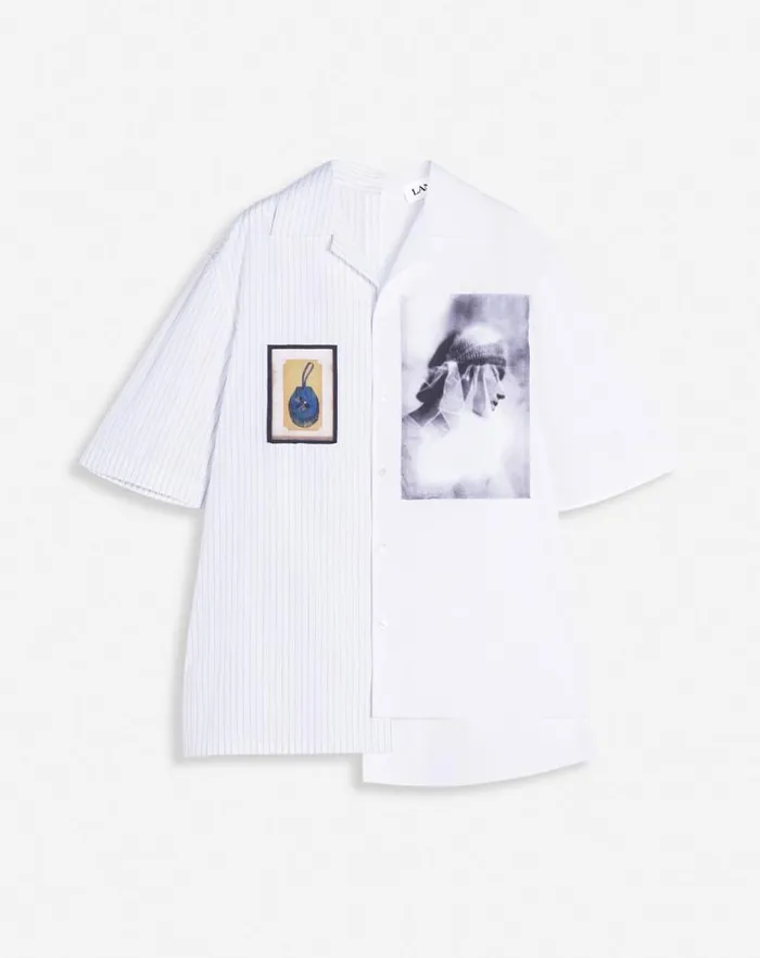 Men Lanvin Shirts Asymmetrical Shirt Archives Print Whiteblack