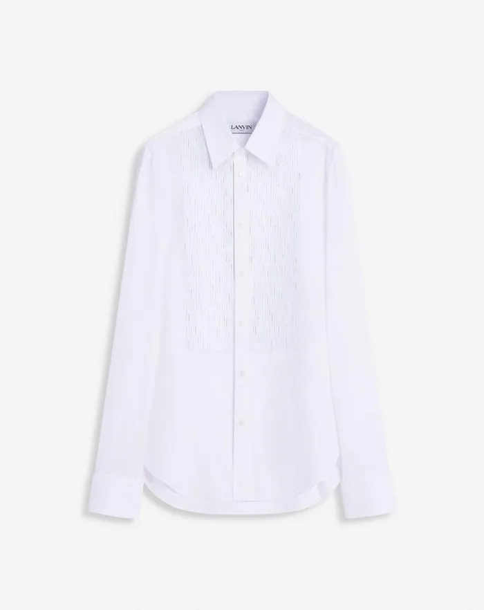 Men Lanvin Shirts Fitted Shirt With An Embroidered Bib Front Optic White