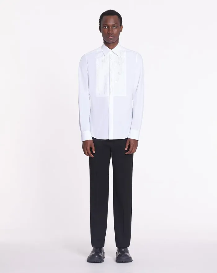 Men Lanvin Shirts Fitted Shirt With An Embroidered Bib Front Optic White Men Lanvin Shirts Fitted Shirt With An Embroidered Bib Front Optic White