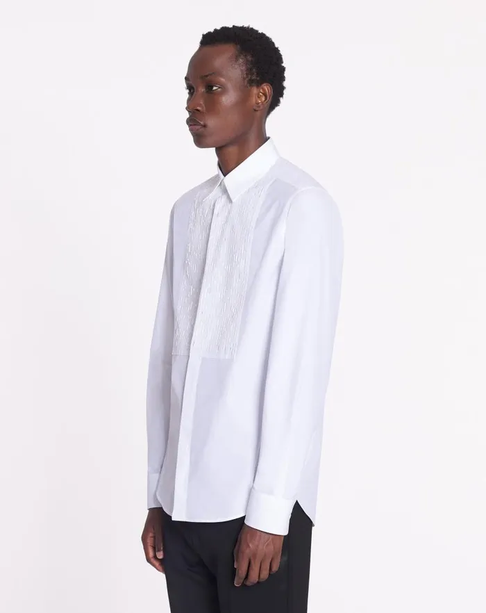 Men Lanvin Shirts Fitted Shirt With An Embroidered Bib Front Optic White Men Lanvin Shirts Fitted Shirt With An Embroidered Bib Front Optic White