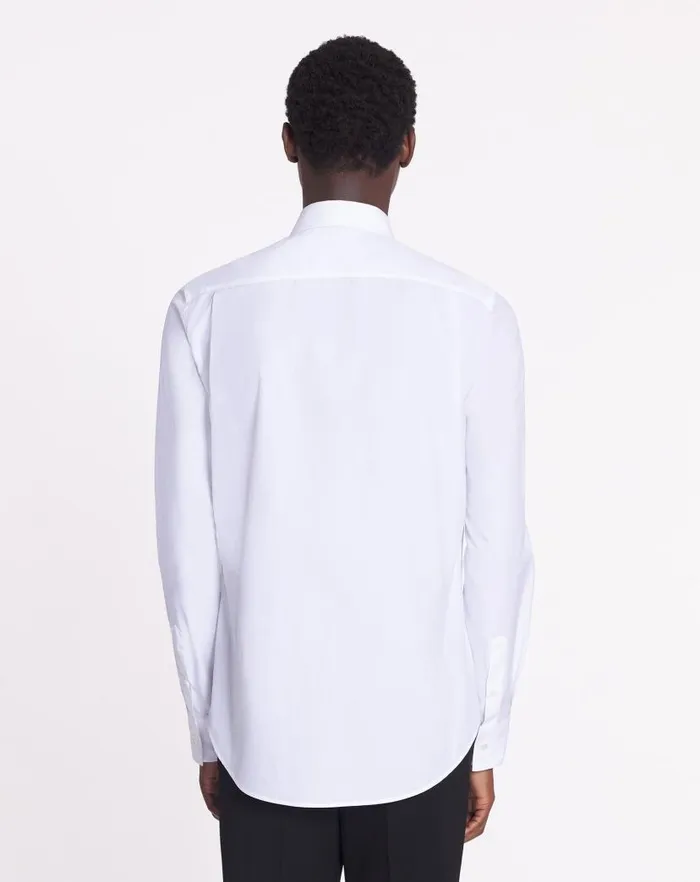 Men Lanvin Shirts Fitted Shirt With An Embroidered Bib Front Optic White Men Lanvin Shirts Fitted Shirt With An Embroidered Bib Front Optic White