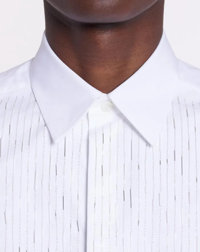Men Lanvin Shirts Fitted Shirt With An Embroidered Bib Front Optic White Men Lanvin Shirts Fitted Shirt With An Embroidered Bib Front Optic White