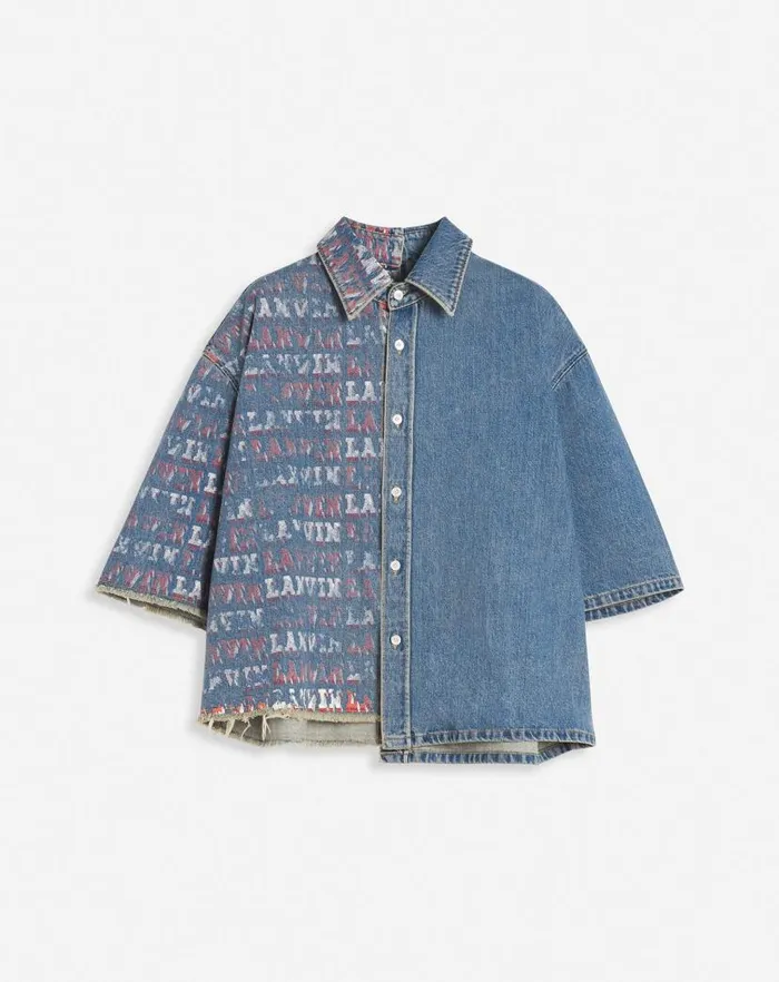 Men Lanvin Shirts Lanvin X Future Unisex Asymmetrical Printed Shirt Light Blue