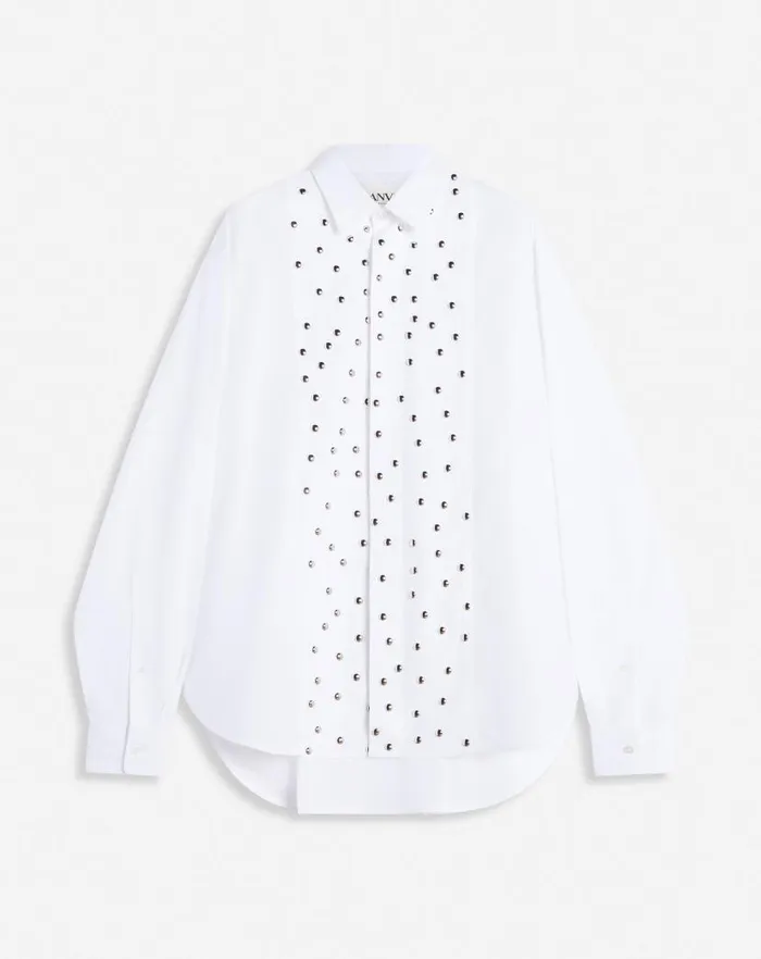 Men Lanvin Shirts Loosefit Studded Bib Shirt Optic White