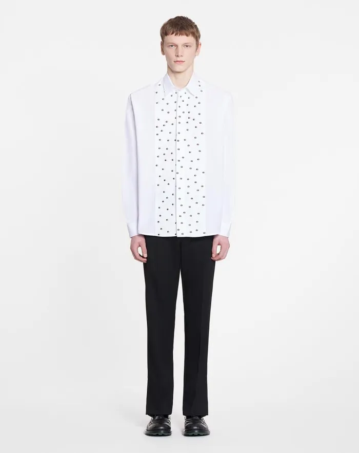 Men Lanvin Shirts Loosefit Studded Bib Shirt Optic White Men Lanvin Shirts Loosefit Studded Bib Shirt Optic White