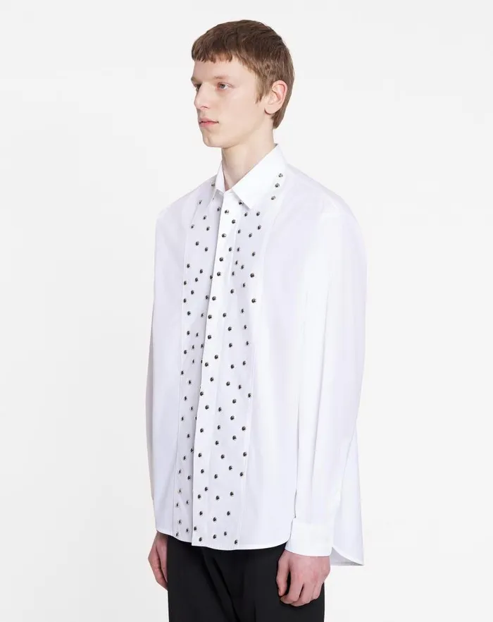 Men Lanvin Shirts Loosefit Studded Bib Shirt Optic White Men Lanvin Shirts Loosefit Studded Bib Shirt Optic White