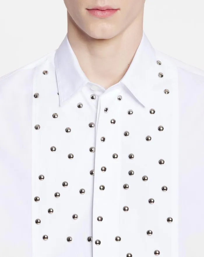 Men Lanvin Shirts Loosefit Studded Bib Shirt Optic White Men Lanvin Shirts Loosefit Studded Bib Shirt Optic White