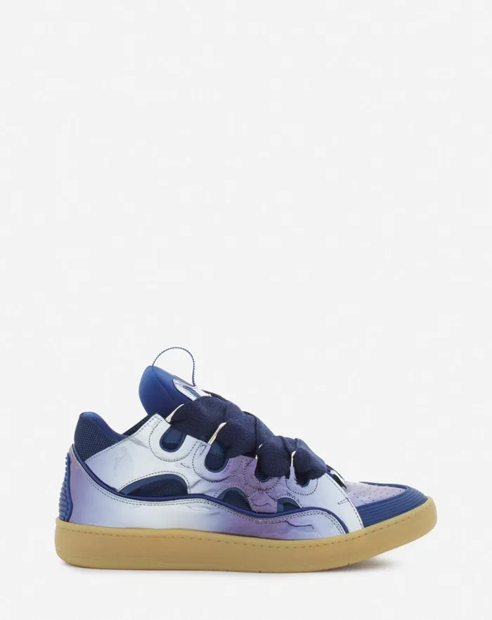 Men Lanvin Sneakers Curb Sneakers In Metallic Leather Cornflower