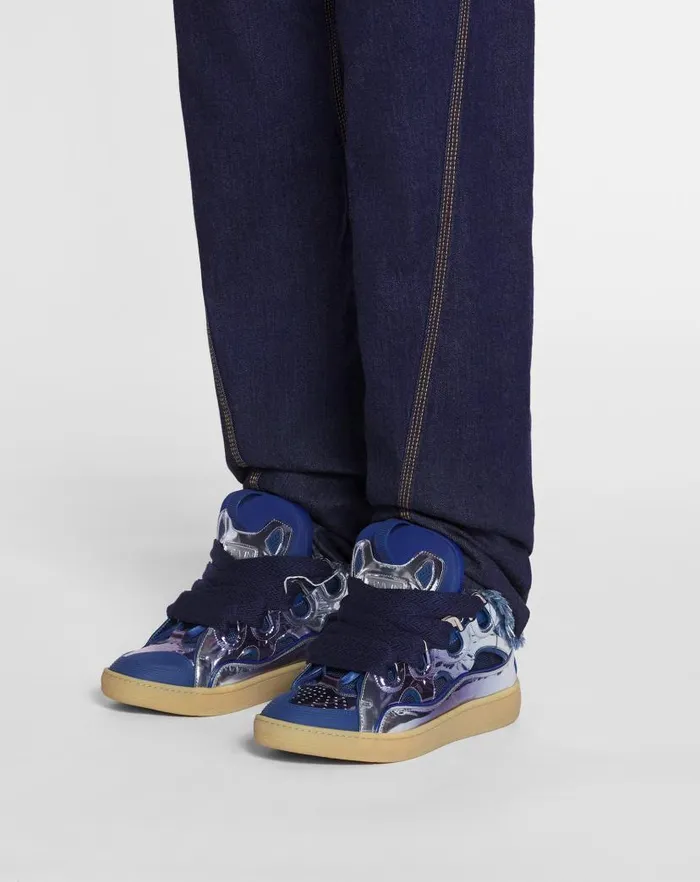 Men Lanvin Sneakers Curb Sneakers In Metallic Leather Cornflower Men Lanvin Sneakers Curb Sneakers In Metallic Leather Cornflower