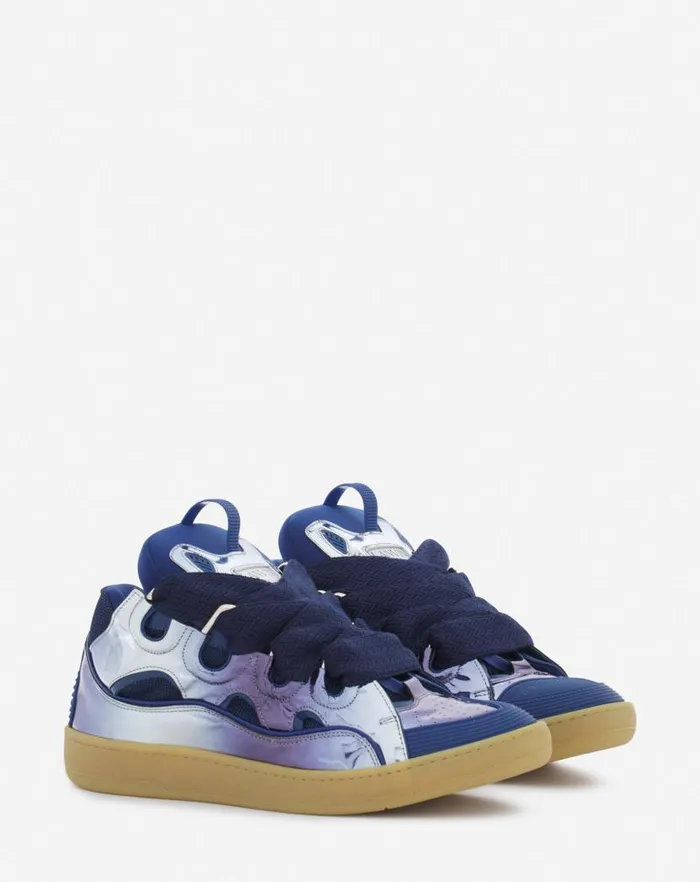 Men Lanvin Sneakers Curb Sneakers In Metallic Leather Cornflower Men Lanvin Sneakers Curb Sneakers In Metallic Leather Cornflower