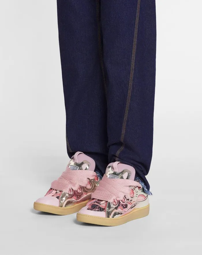 Men Lanvin Sneakers Curb Sneakers In Metallic Leather Dusty Rose