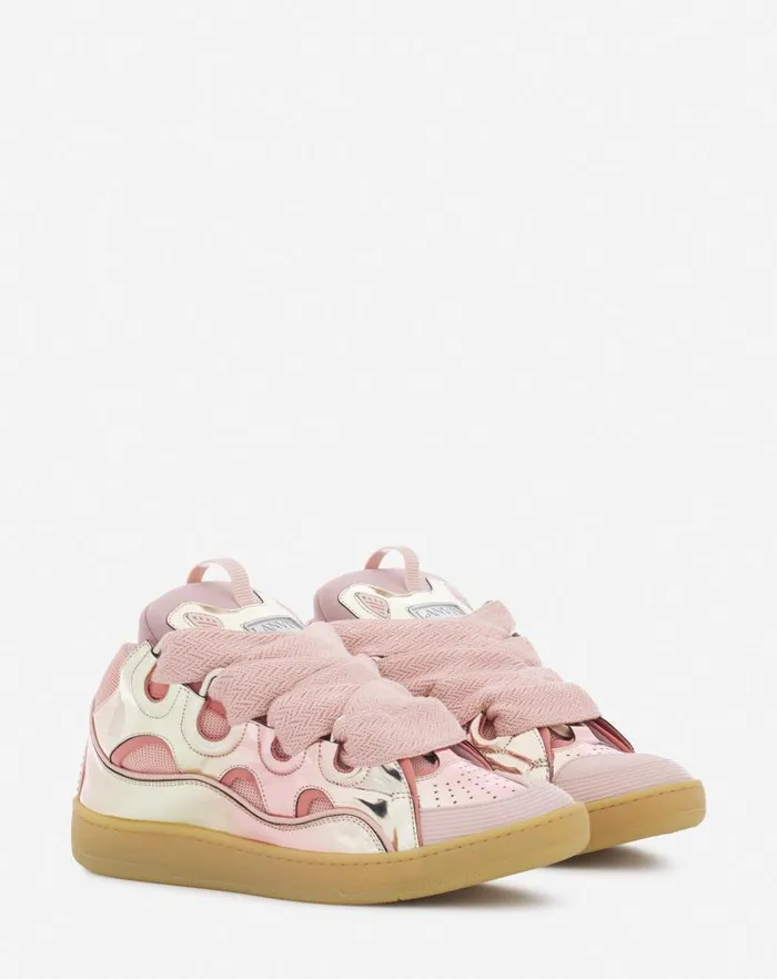 Men Lanvin Sneakers Curb Sneakers In Metallic Leather Dusty Rose