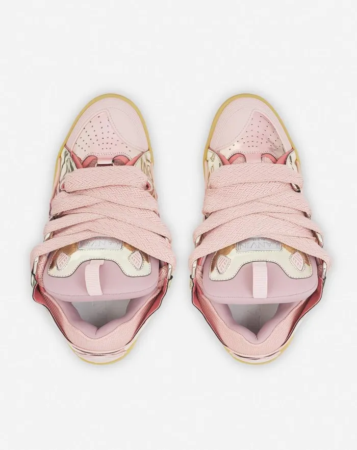 Men Lanvin Sneakers Curb Sneakers In Metallic Leather Dusty Rose