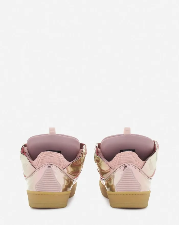 Men Lanvin Sneakers Curb Sneakers In Metallic Leather Dusty Rose