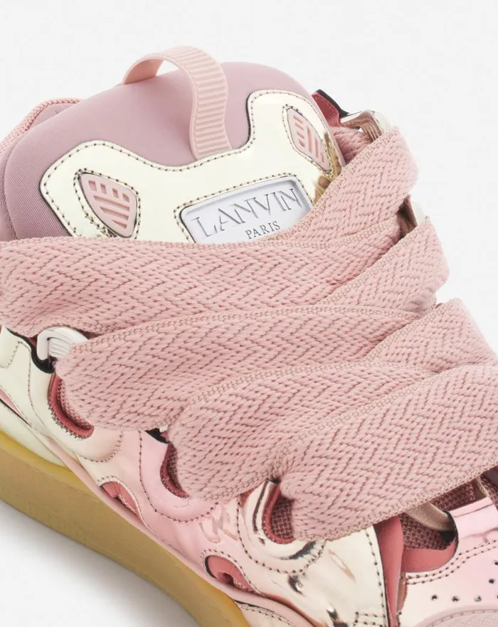 Men Lanvin Sneakers Curb Sneakers In Metallic Leather Dusty Rose