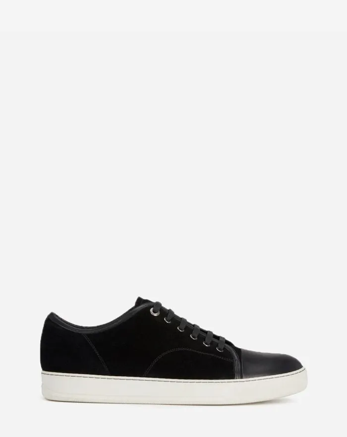 Men Lanvin Sneakers Dbb1 Leather And Suede Sneakers Black