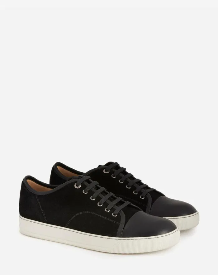 Men Lanvin Sneakers Dbb1 Leather And Suede Sneakers Black