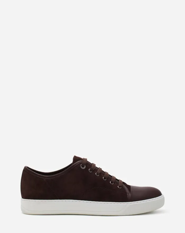 Men Lanvin Sneakers Dbb1 Leather And Suede Sneakers Espressowhite