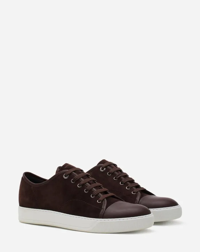 Men Lanvin Sneakers Dbb1 Leather And Suede Sneakers Espressowhite Men Lanvin Sneakers Dbb1 Leather And Suede Sneakers Espressowhite