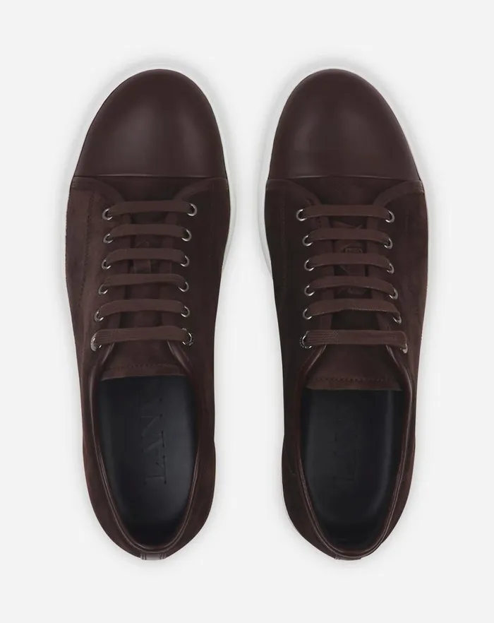 Men Lanvin Sneakers Dbb1 Leather And Suede Sneakers Espressowhite Men Lanvin Sneakers Dbb1 Leather And Suede Sneakers Espressowhite