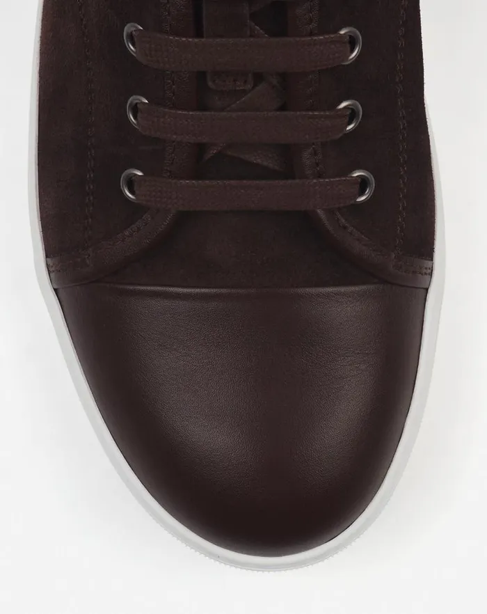 Men Lanvin Sneakers Dbb1 Leather And Suede Sneakers Espressowhite Men Lanvin Sneakers Dbb1 Leather And Suede Sneakers Espressowhite