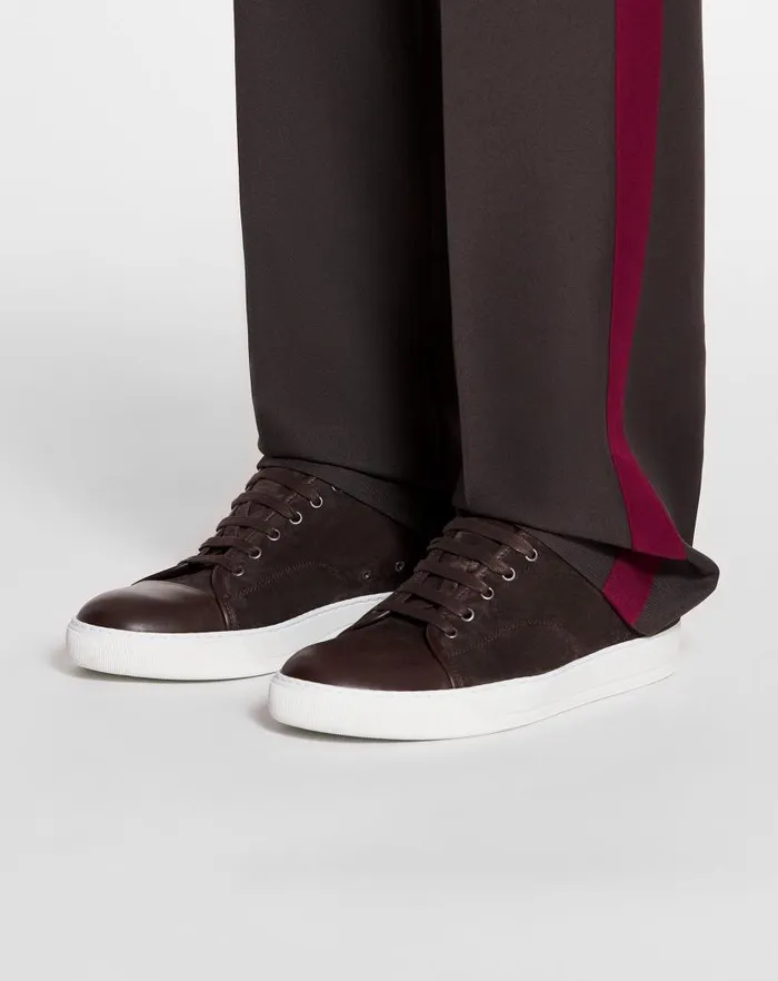 Men Lanvin Sneakers Dbb1 Leather And Suede Sneakers Espressowhite Men Lanvin Sneakers Dbb1 Leather And Suede Sneakers Espressowhite