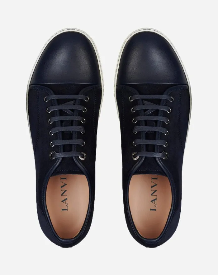 Men Lanvin Sneakers Dbb1 Leather And Suede Sneakers Navy Blue Men Lanvin Sneakers Dbb1 Leather And Suede Sneakers Navy Blue