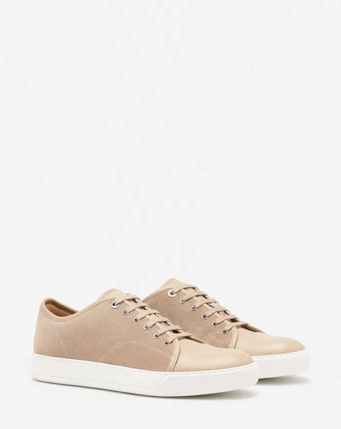 Men Lanvin Sneakers Dbb1 Leather And Suede Sneakers Taupe