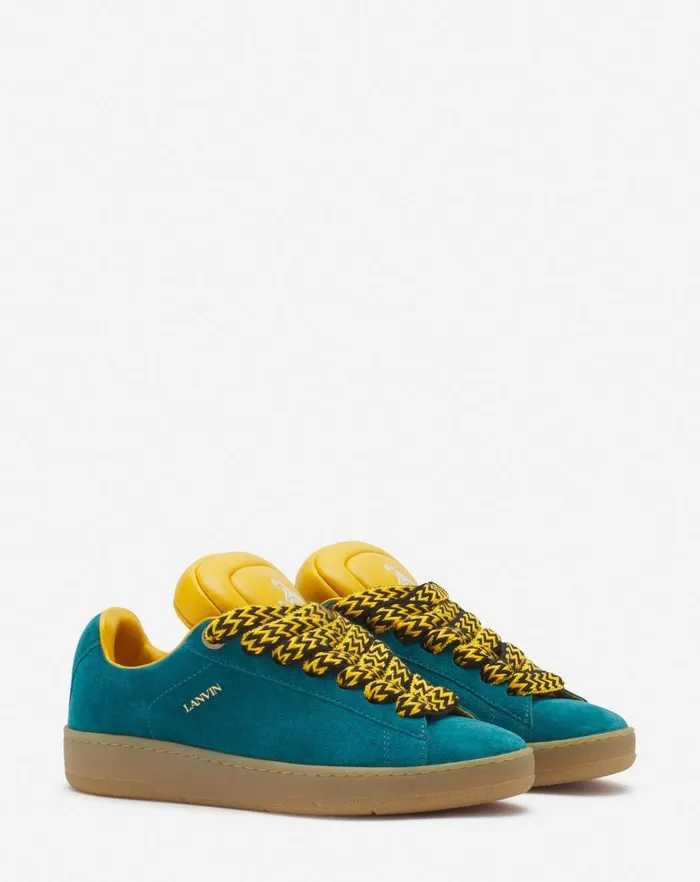 Men Lanvin Sneakers Lanvin X Future Hyper Curb Sneakers In Leather And Suede For Men Blueyellow Men Lanvin Sneakers Lanvin X Future Hyper Curb Sneakers In Leather And Suede For Men Blueyellow