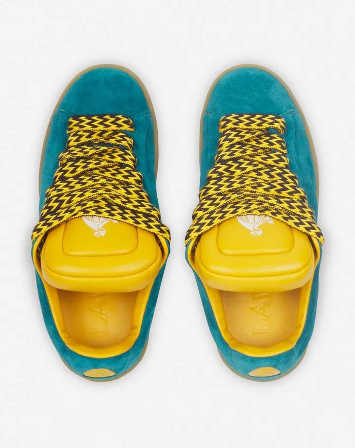 Men Lanvin Sneakers Lanvin X Future Hyper Curb Sneakers In Leather And Suede For Men Blueyellow Men Lanvin Sneakers Lanvin X Future Hyper Curb Sneakers In Leather And Suede For Men Blueyellow