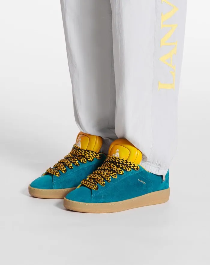 Men Lanvin Sneakers Lanvin X Future Hyper Curb Sneakers In Leather And Suede For Men Blueyellow Men Lanvin Sneakers Lanvin X Future Hyper Curb Sneakers In Leather And Suede For Men Blueyellow