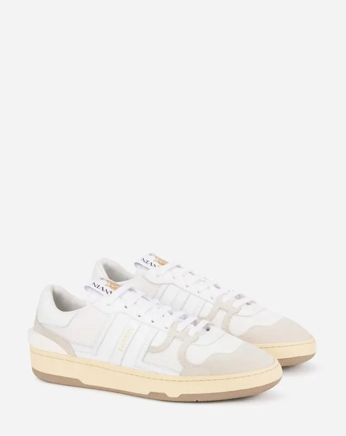 Men Lanvin Sneakers Leather Clay Lowtop Sneakers White