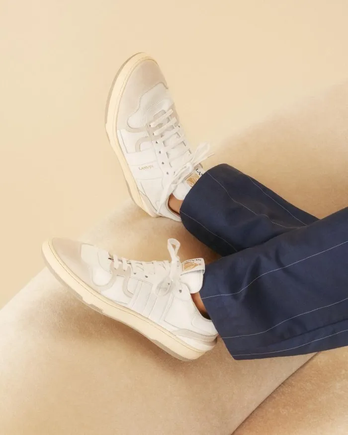Men Lanvin Sneakers Leather Clay Lowtop Sneakers White