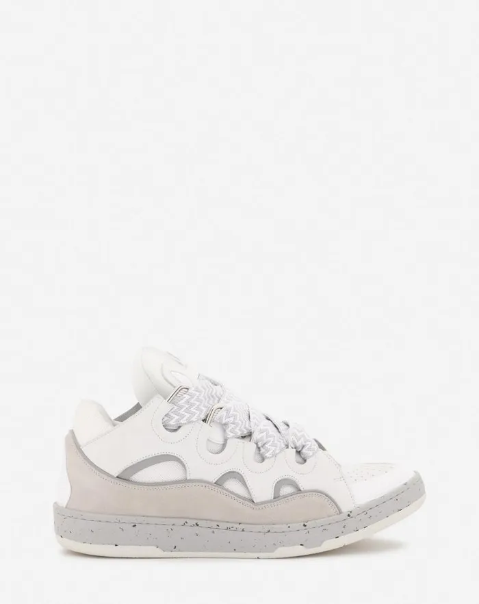 Men Lanvin Sneakers Leather Curb Sneakers Greywhite