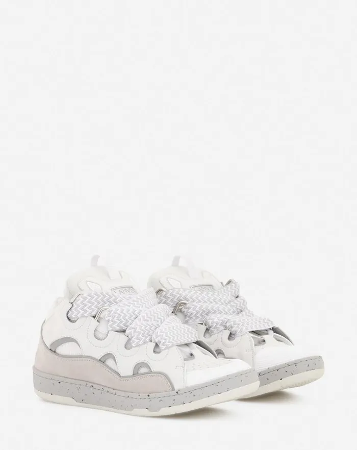 Men Lanvin Sneakers Leather Curb Sneakers Greywhite