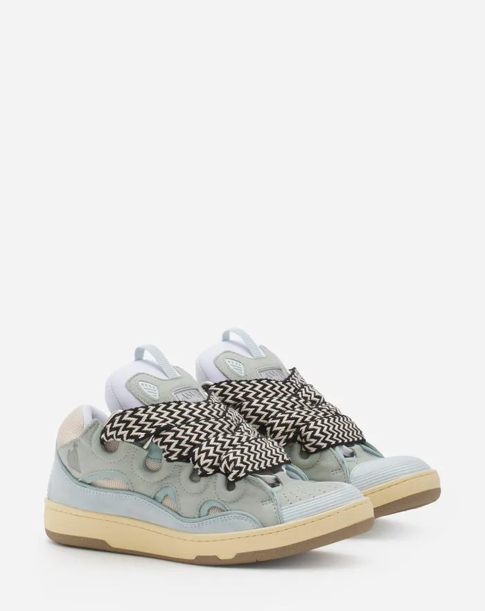 Men Lanvin Sneakers Leather Curb Sneakers Light Blue Men Lanvin Sneakers Leather Curb Sneakers Light Blue