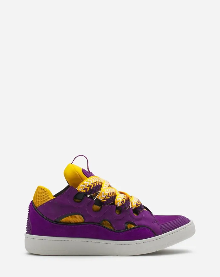 Men Lanvin Sneakers Leather Curb Sneakers Purpleyellow