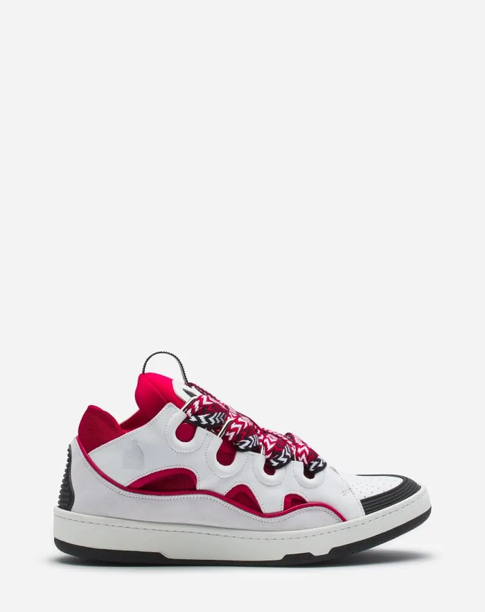 Men Lanvin Sneakers Leather Curb Sneakers Redwhite