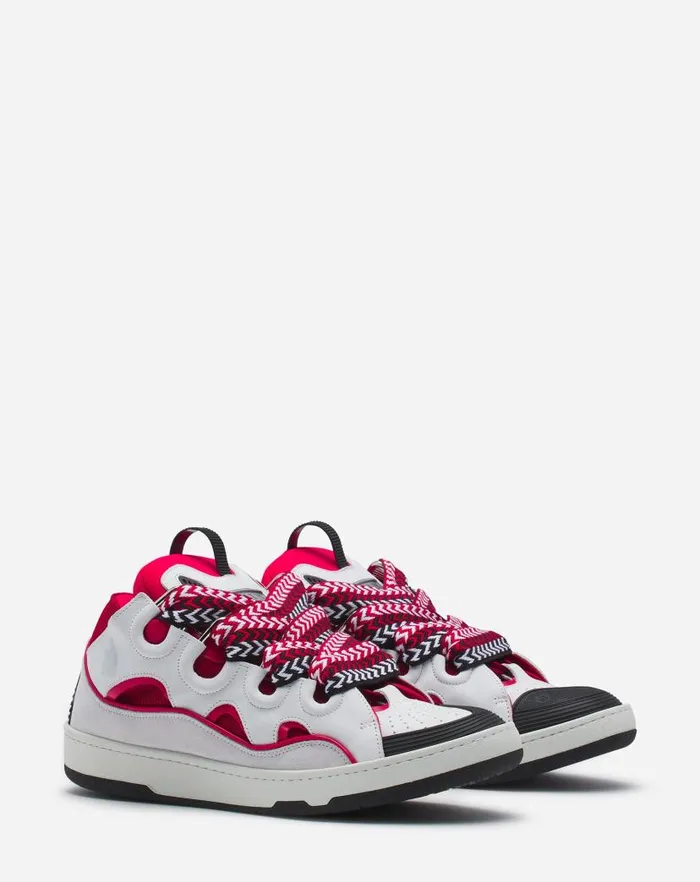 Men Lanvin Sneakers Leather Curb Sneakers Redwhite