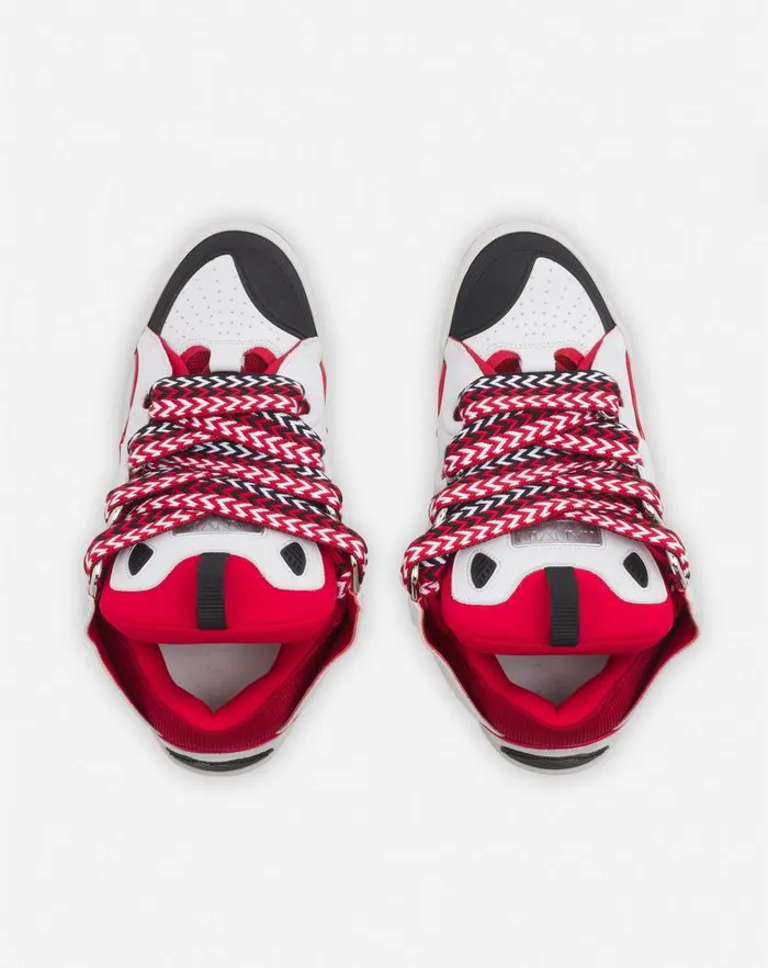 Men Lanvin Sneakers Leather Curb Sneakers Redwhite