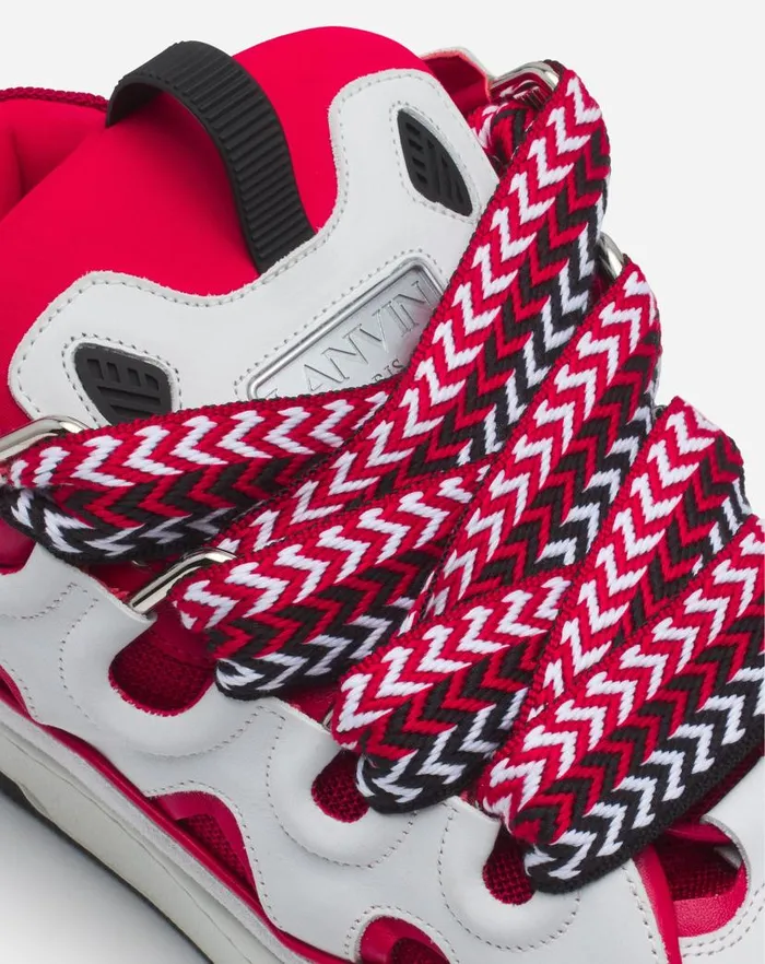 Men Lanvin Sneakers Leather Curb Sneakers Redwhite