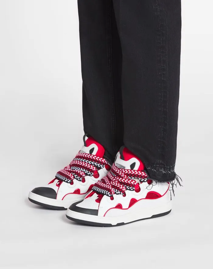 Men Lanvin Sneakers Leather Curb Sneakers Redwhite