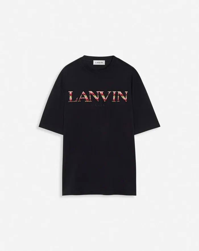Men Lanvin Tshirts and Polos Classic Curb Embroidered Tshirt Black