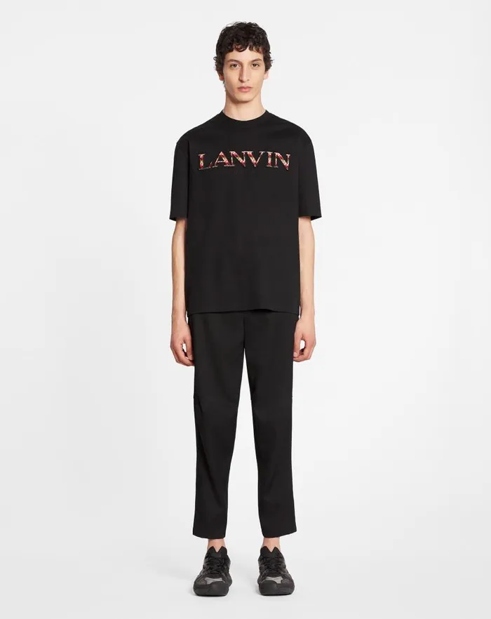 Men Lanvin Tshirts and Polos Classic Curb Embroidered Tshirt Black