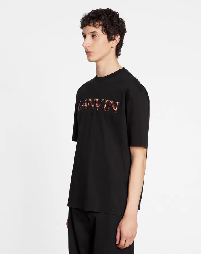 Men Lanvin Tshirts and Polos Classic Curb Embroidered Tshirt Black