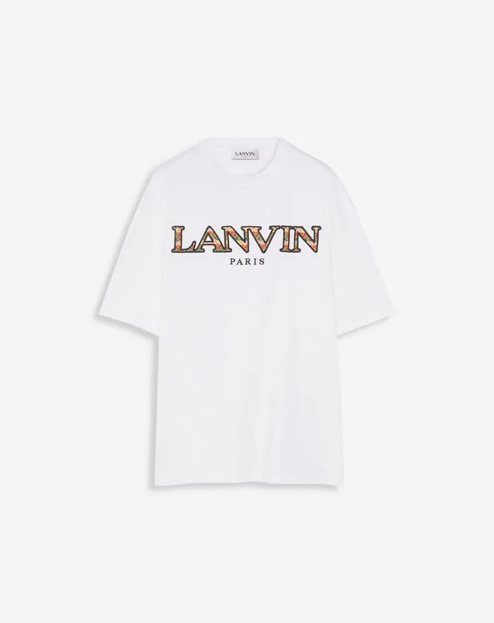 Men Lanvin Tshirts and Polos Classic Curb Embroidered Tshirt Optical White